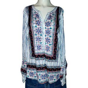 STYLE & CO  Women's Mixed-Print Roll-Tab-Sleeve Top (Large, Stripe Delight)